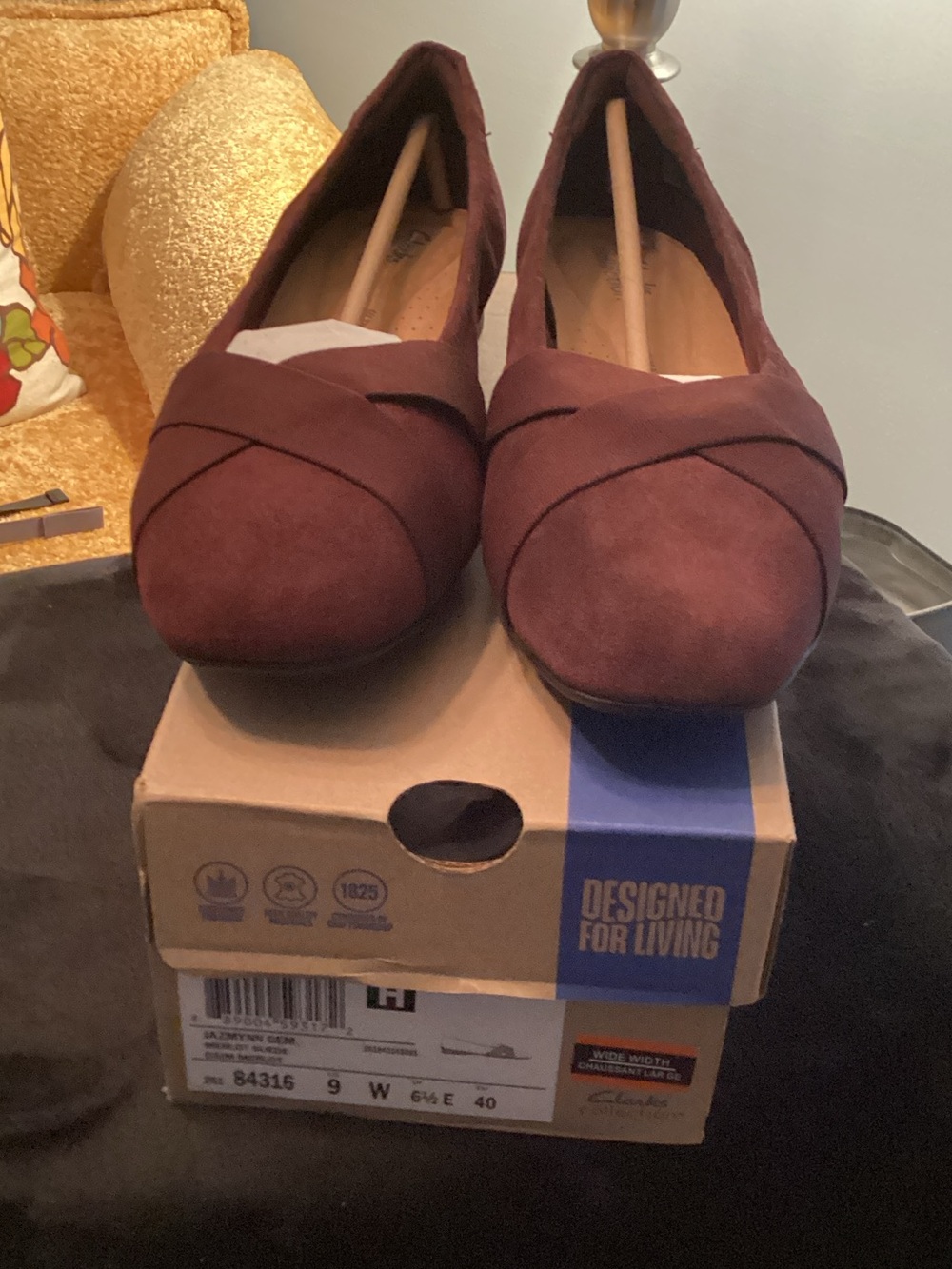 Clarks Women's Burgundy Suede Slip-On Loafers